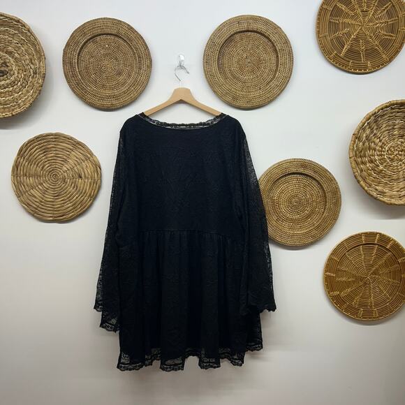 Torrid Lace Baby Doll Top Plus Size 5X Black Sweetheart Neck Sheer Bell Sleeve - Picture 3 of 8